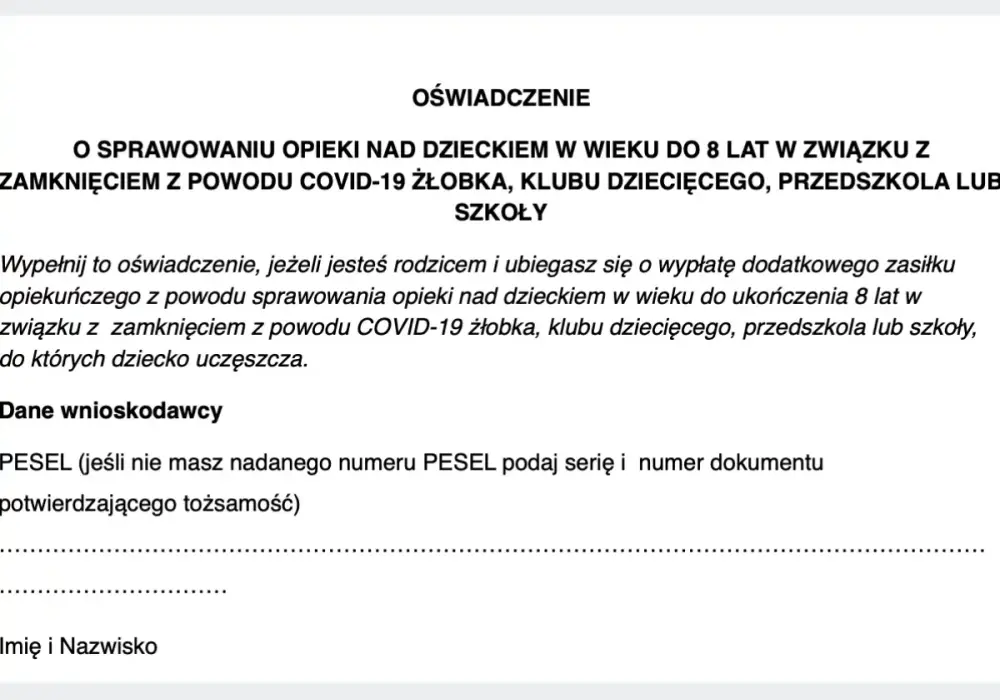 Opieka nad dzieckiem - Wniosek, instrukcja i wzór do pobrania