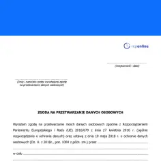 Formularz zgody na przetwarzanie danych osobowych CV. Podpisujesz dokument, by wyrazić zgodę na przetwarzanie danych.