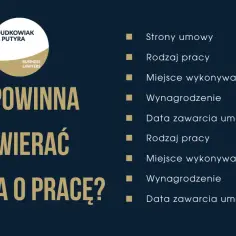 Co to jest zatrudnienie? Lista elementów umowy o pracę: strony, rodzaj pracy, miejsce, wynagrodzenie, data zawarcia.