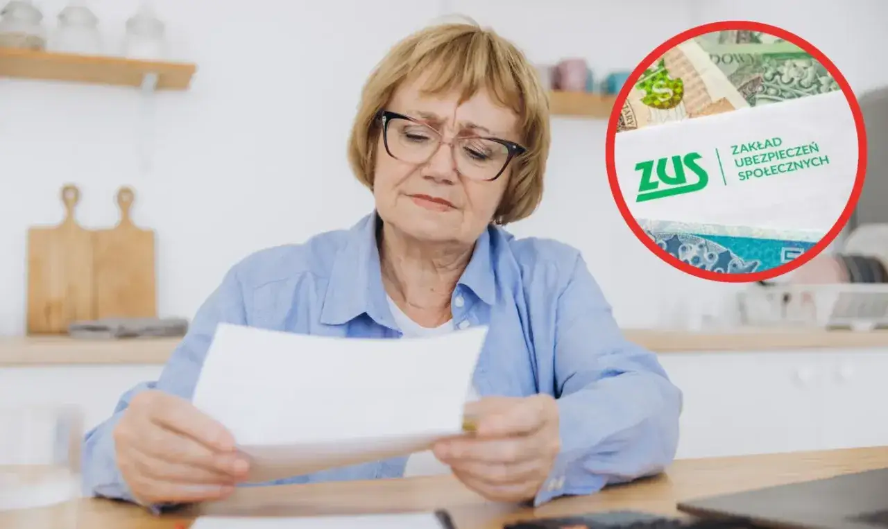 Zmartwiona emerytka analizuje dokumenty ZUS. Czy na emeryturze można pracować na cały etat? Pytanie nurtuje wiele osób.