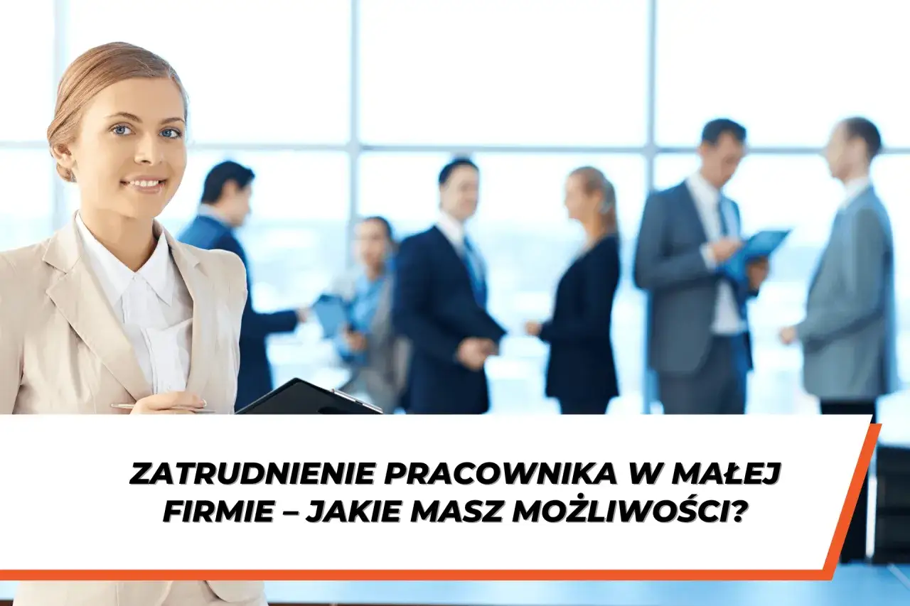 Kobieta w garniturze z dokumentami, w tle biznesmeni. Czy na JDG można zatrudnić pracownika?