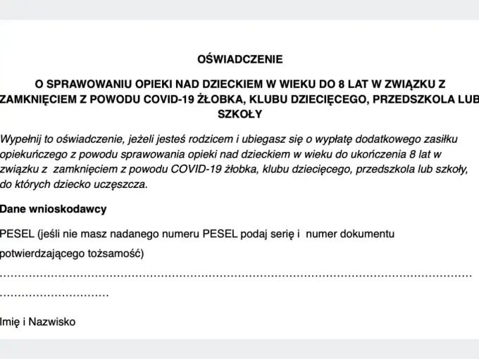 Opieka nad dzieckiem - Wniosek, instrukcja i wzór do pobrania